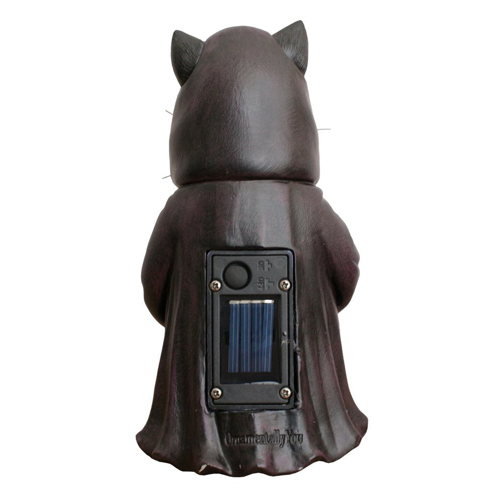 (Pre-Order) Ominous Black Cat Wizard Figurine, 7" Solar Light Gothic Yard Statue Decor Resin Statues OrnamentallyYou 