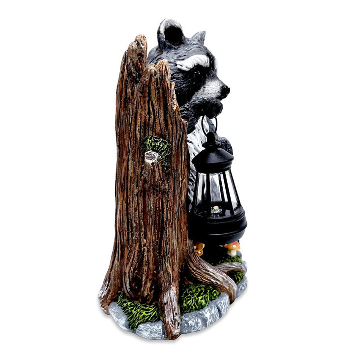 Raccoon Solar Lamp Garden Statue, 9" Lighted Animal Figurine Outdoor Decor Resin Statues OrnamentallyYou 