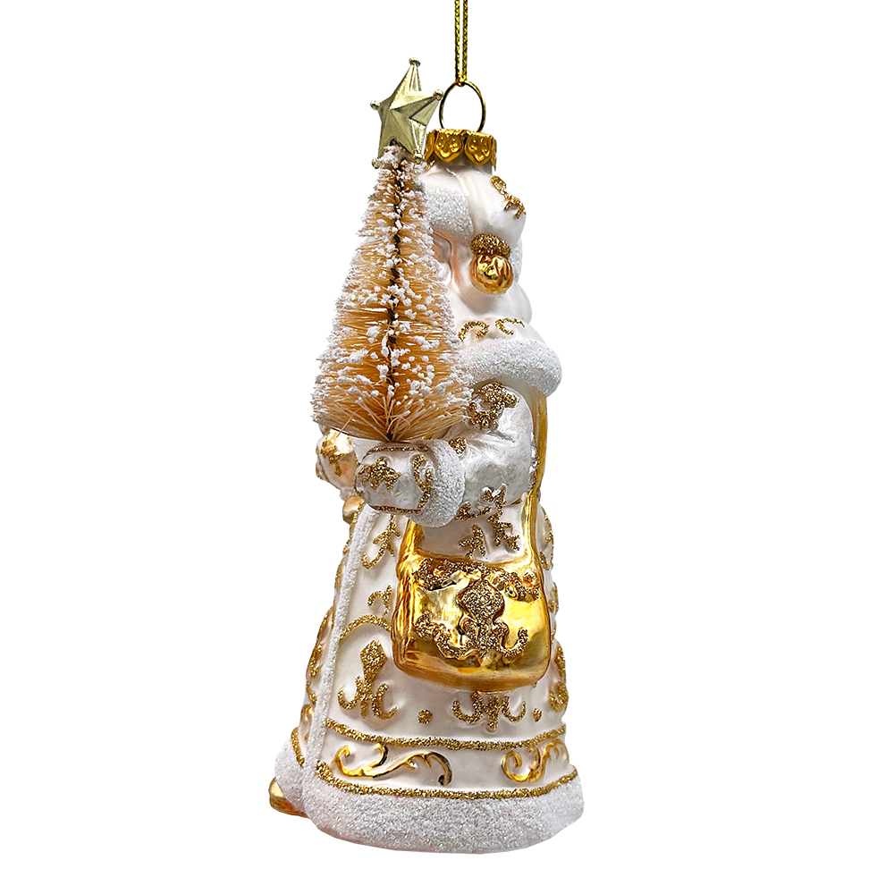 (Pre-Order) Radiant Gold Santa Claus Glass Christmas Ornament, Holiday Tree Decoration
