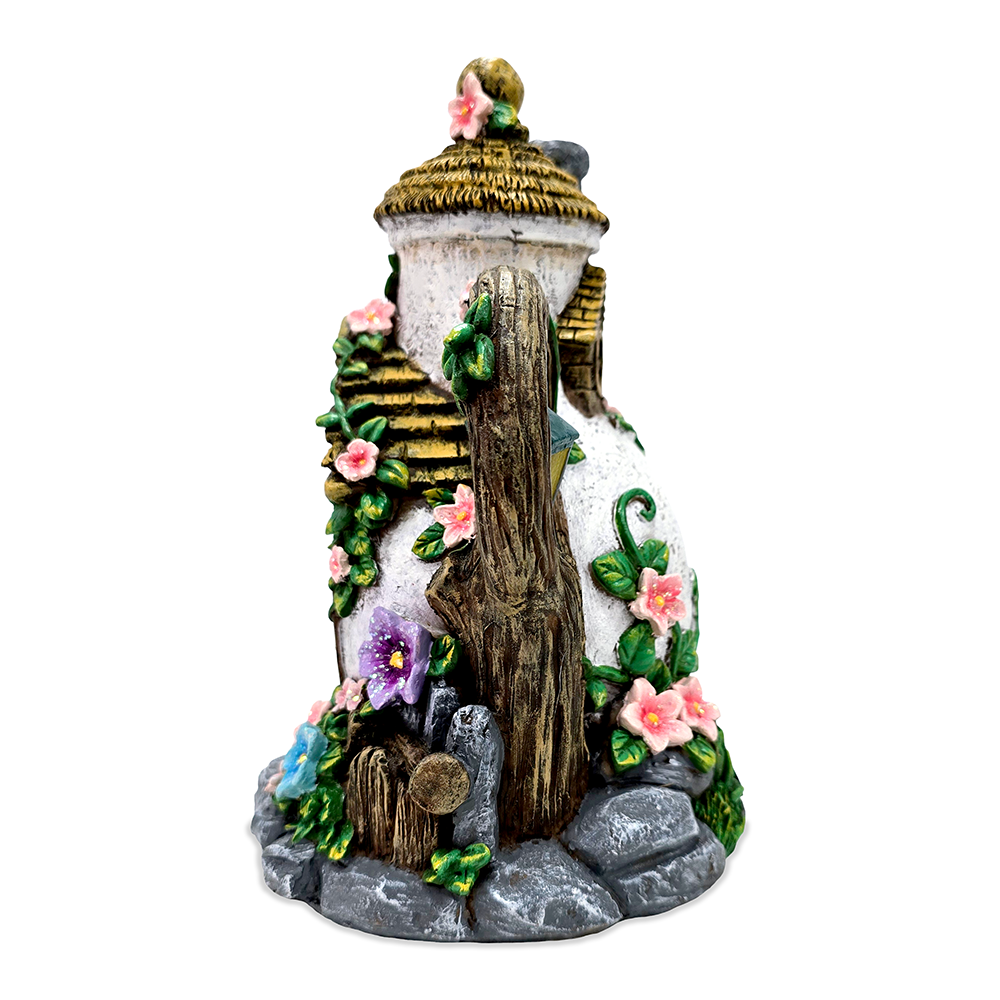 Solar Fairy Tea Pot House Garden Statue, 8 Lighted Mushroom Cottage Figurine Outdoor Decor