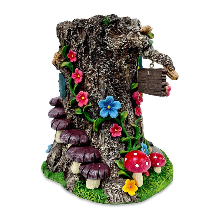 Tree Trunk Fairy Solar House Garden Statue, 8" Lighted Woodland Cottage Figurine Outdoor Decor Resin Statues OrnamentallyYou 