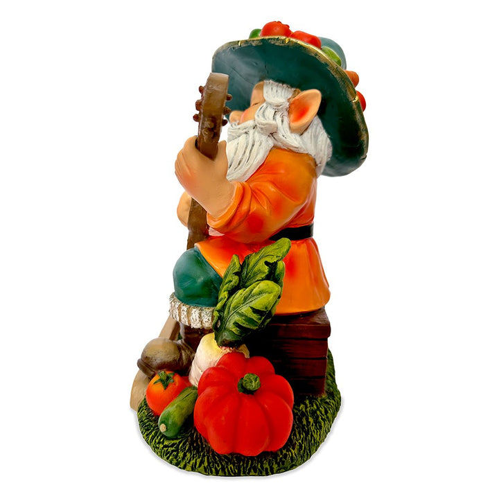 Veggie Farmer Gnome Figurine, 9" Ukulele Playing Vegetable Dwarf Garden Statue Resin Statues OrnamentallyYou 