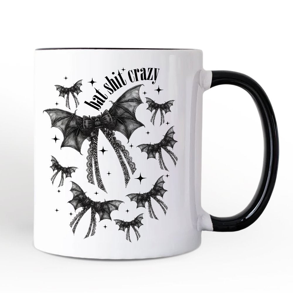 Bat Shit Crazy Coquette Bats Personalized Mug, Funny Halloween Gift with Custom Name Personalized Ceramic Mug OrnamentallyYou White - Black Non-Custom 