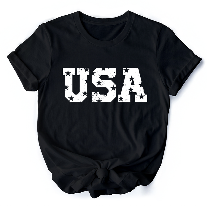 USA Block Letters T-Shirt, Vintage Patriotic Tee for Independence Day