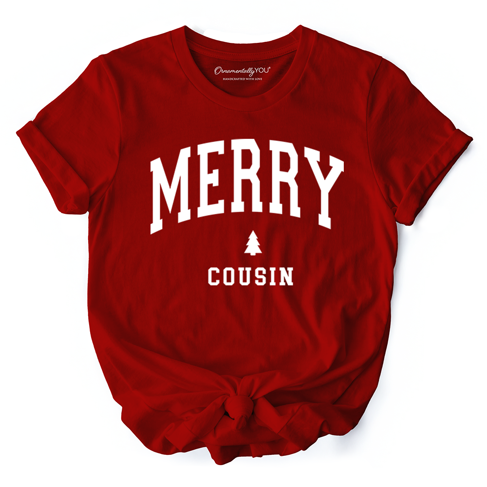 Merry Cousin Retro Christmas T-Shirt, Matching Family Holiday Tee