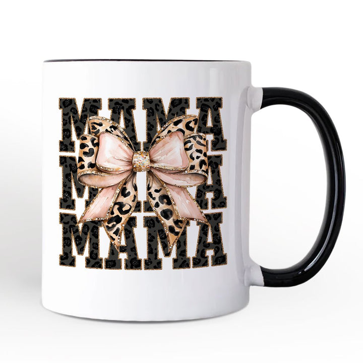 Glitter Leopard Mama Personalized Mug, Coquette Bow Glam Gift with Custom Name Personalized Ceramic Mug OrnamentallyYou White - Black Non-Custom 