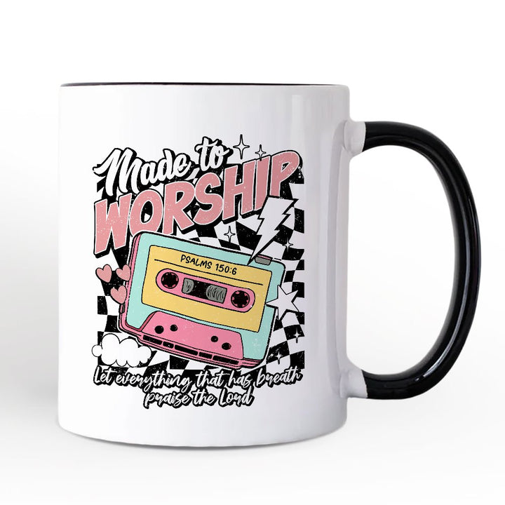 Made to Worship Christian Retro Personalized Mug, Psalm 150:6 Bible Verse Gift with Custom Name Personalized Ceramic Mug OrnamentallyYou White - Black Non-Custom 
