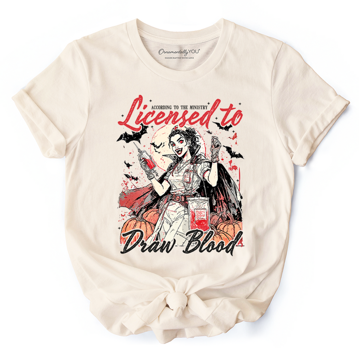Licensed to Draw Blood Halloween Nurse T-Shirt, Groovy Tee for Spooky Season