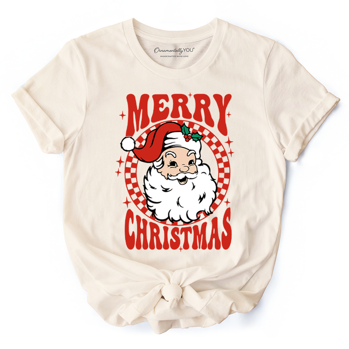 Merry Christmas Santa T‑Shirt, Retro Red Checkered Tee for Classic Holiday Season