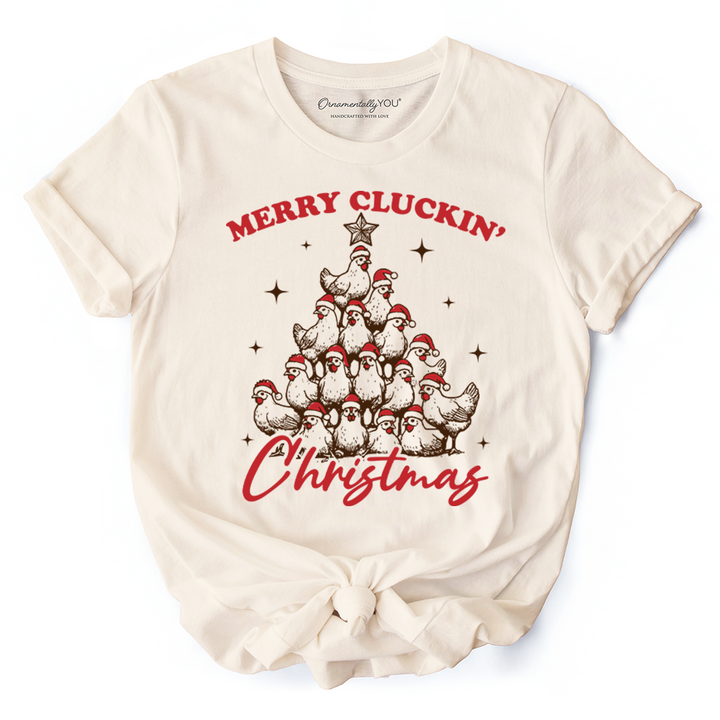 Merry Cluckin' Christmas Tree T‑Shirt, Funny Santa Hat Chicken Farmhouse Tee