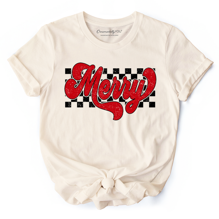 Merry Retro T‑Shirt, Christmas Checkered Tee