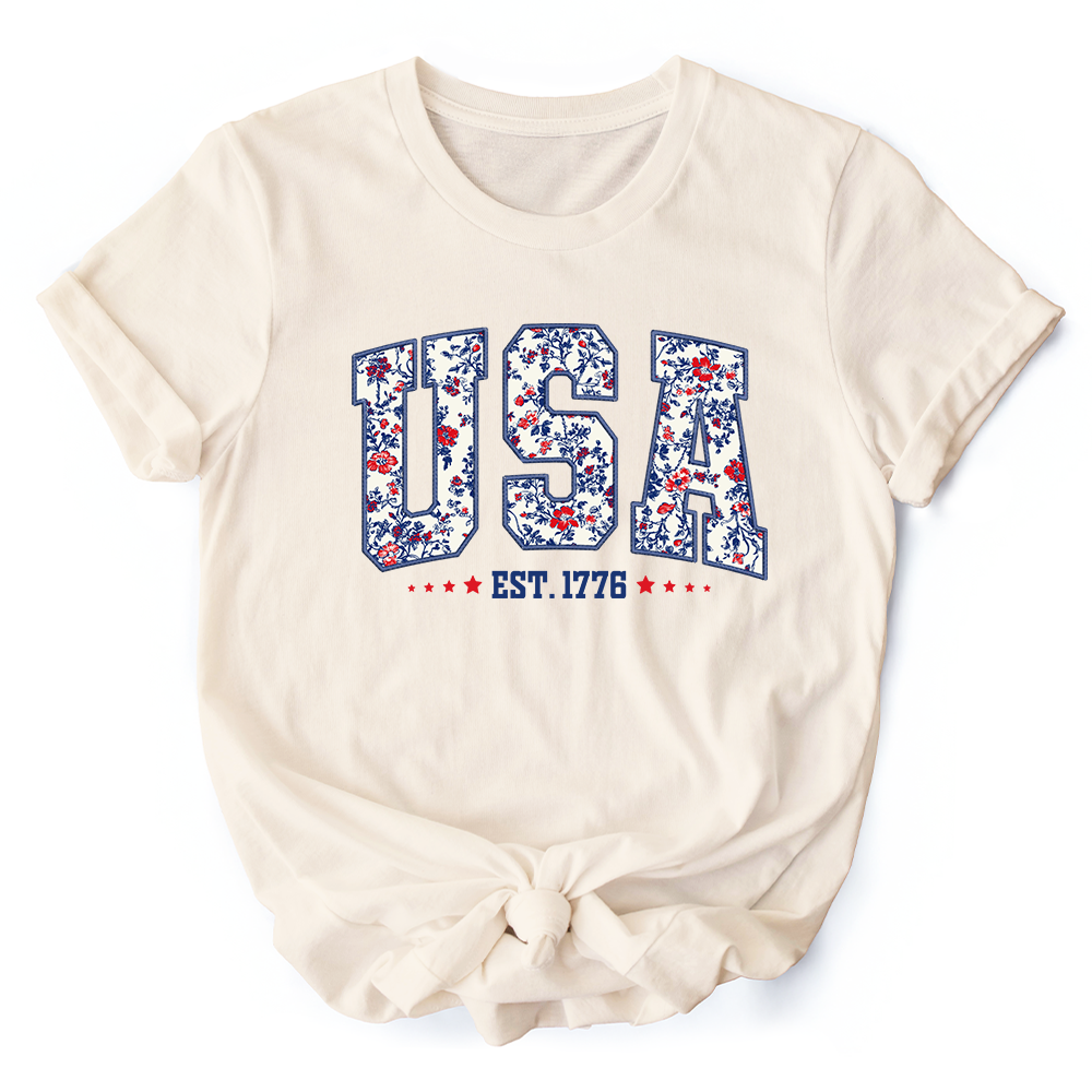 Patriotic USA Floral T-Shirt, 1776 Independence Day Tee