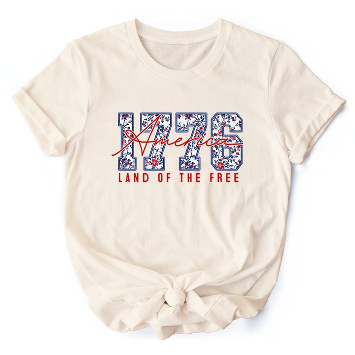 Retro America 1776 Floral T-Shirt, Land of the Free Patriotic Tee