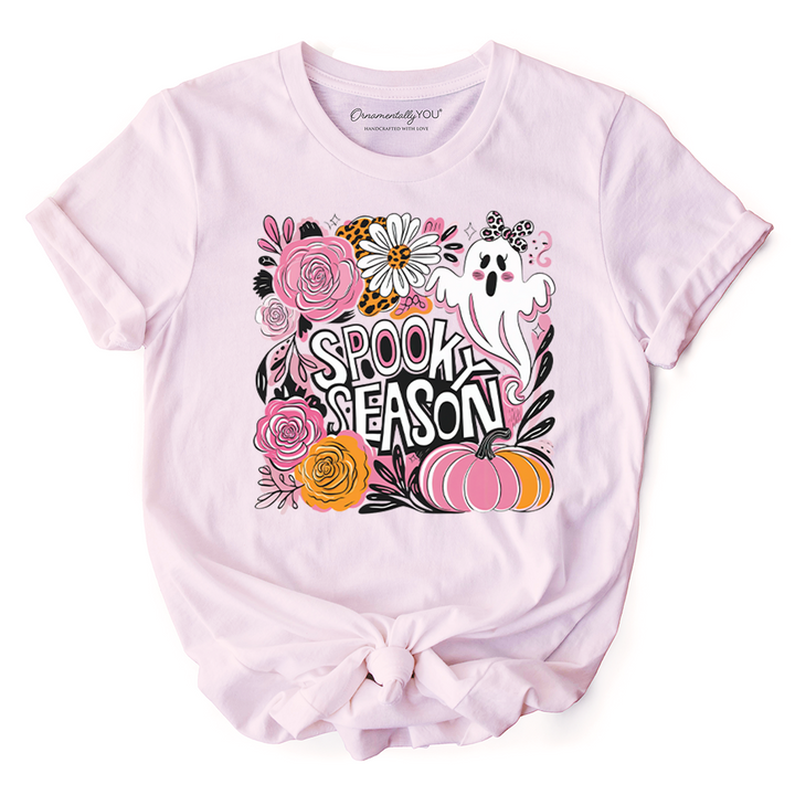 Boho Spooky Season Ghost T-Shirt, Cute Halloween Tee with Fall Pumpkins