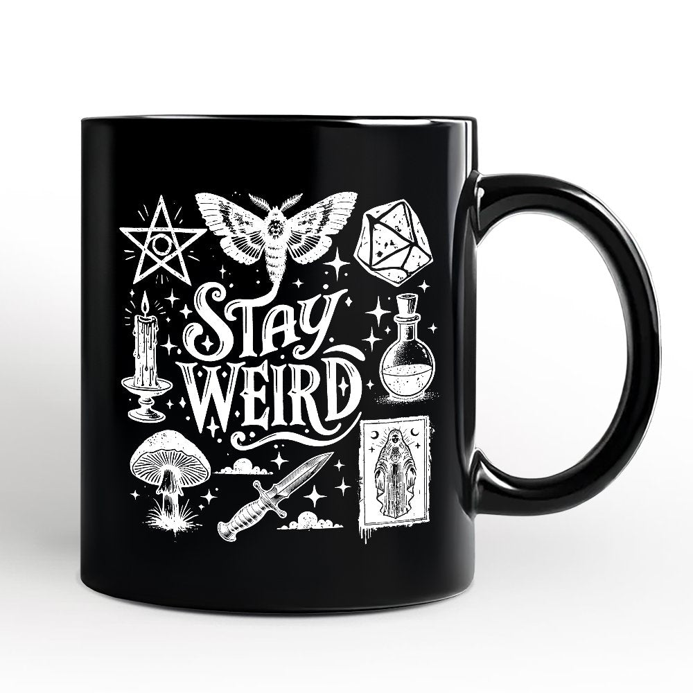 Stay Weird Witchy Vibes Personalized Mug, Mystical Halloween Gift with Custom Name Personalized Ceramic Mug OrnamentallyYou Black Non-Custom 
