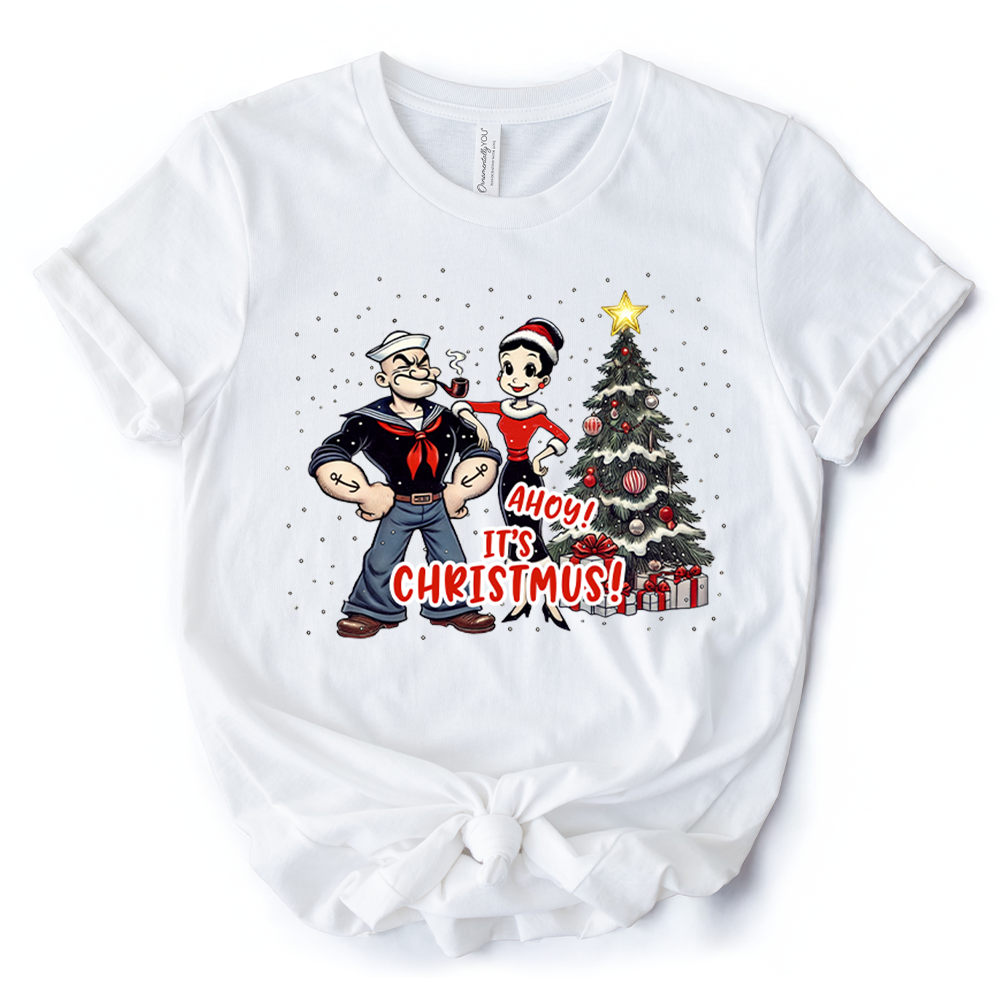 Ahoy! It's Christmus! Popeye and Olive T-Shirt, Vintage Sailor Tee for Christmas Time