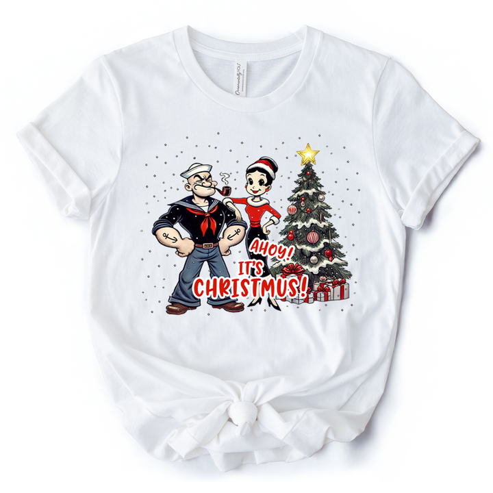 Ahoy! It's Christmus! Popeye and Olive T-Shirt, Vintage Sailor Tee for Christmas Time
