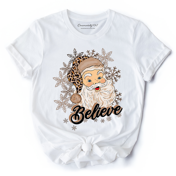 Believe Santa Cheetah Leopard T‑Shirt, Retro Christmas Tee
