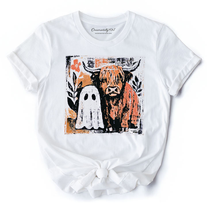 Highland Cow Ghost Fall T-Shirt, Spooky Season Halloween Tee