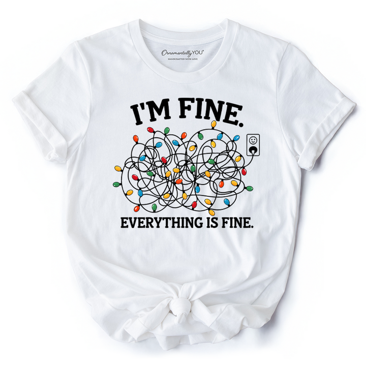 I’m Fine Christmas Lights T‑Shirt, Funny Holiday Humor Tee for Stressed Festive People