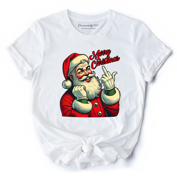 Santa Middle Finger Christmas T-Shirt, Vintage Funny Tee for Naughty Holiday Humor