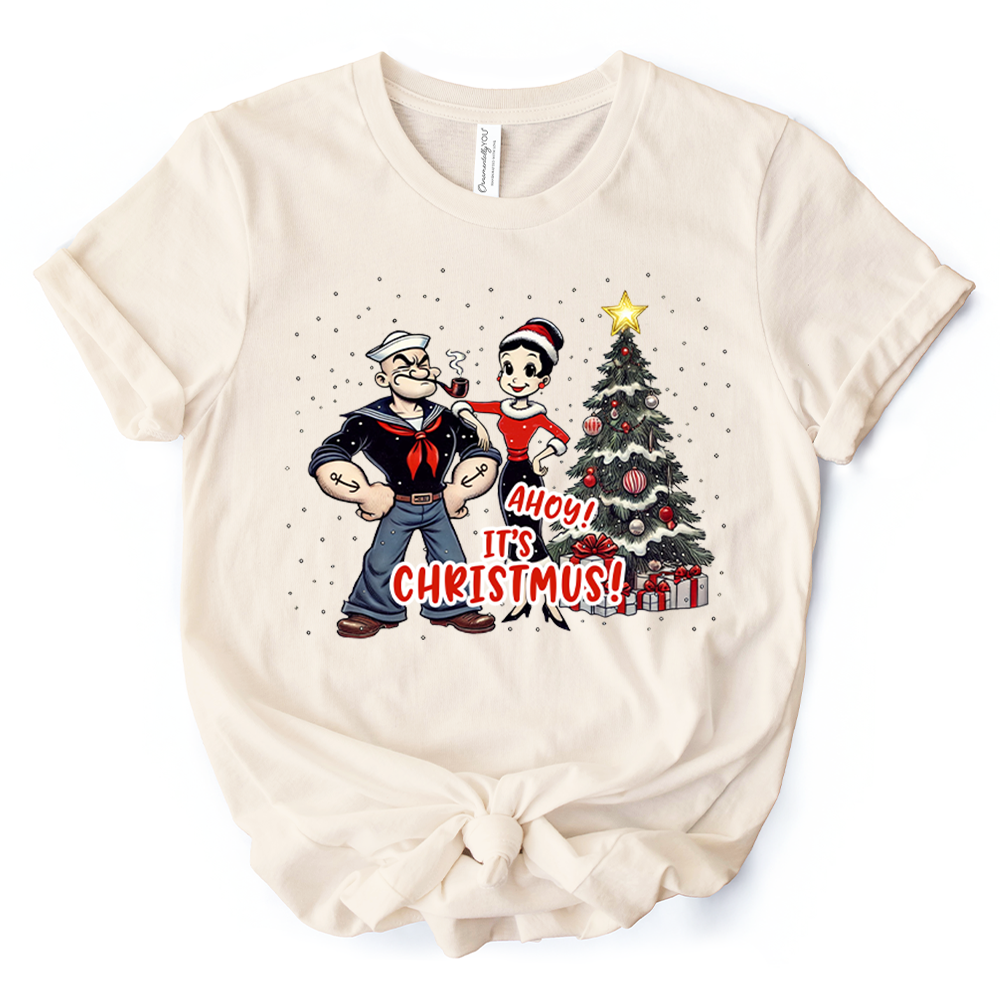 Ahoy! It's Christmus! Popeye and Olive T-Shirt, Vintage Sailor Tee for Christmas Time