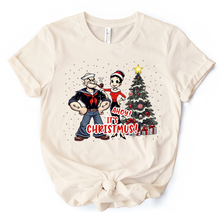 Ahoy! It's Christmus! Popeye and Olive T-Shirt, Vintage Sailor Tee for Christmas Time