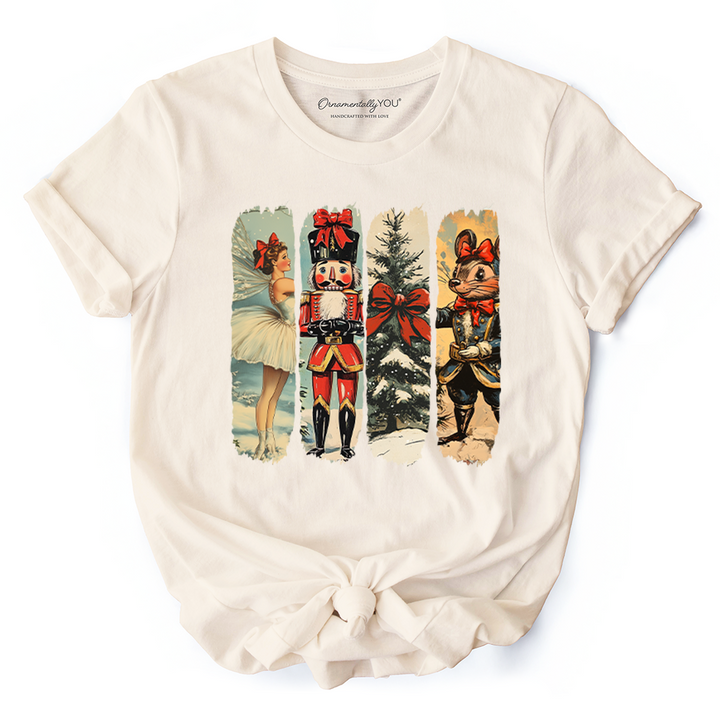 Ballet and Nutcracker Christmas T‑Shirt, Coquette Bow and Mouse Vintage Holiday Tee
