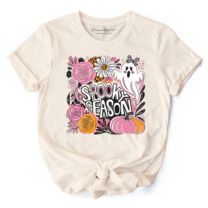 Boho Spooky Season Ghost T-Shirt, Cute Halloween Tee with Fall Pumpkins