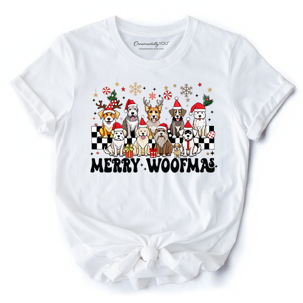 Merry Woofmas Dog Mama T‑Shirt, Dogs With Santa Hats Christmas Tee