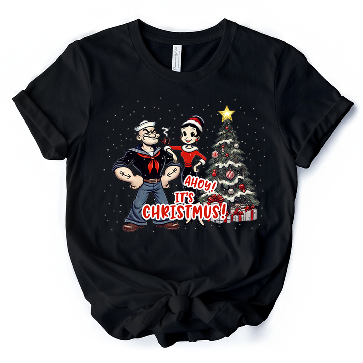 Ahoy! It's Christmus! Popeye and Olive T-Shirt, Vintage Sailor Tee for Christmas Time