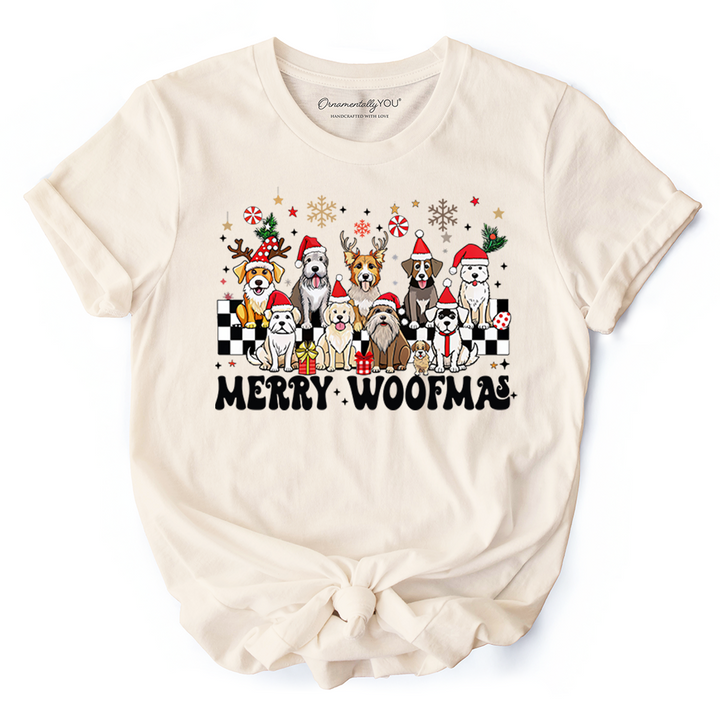Merry Woofmas Dog Mama T‑Shirt, Dogs With Santa Hats Christmas Tee