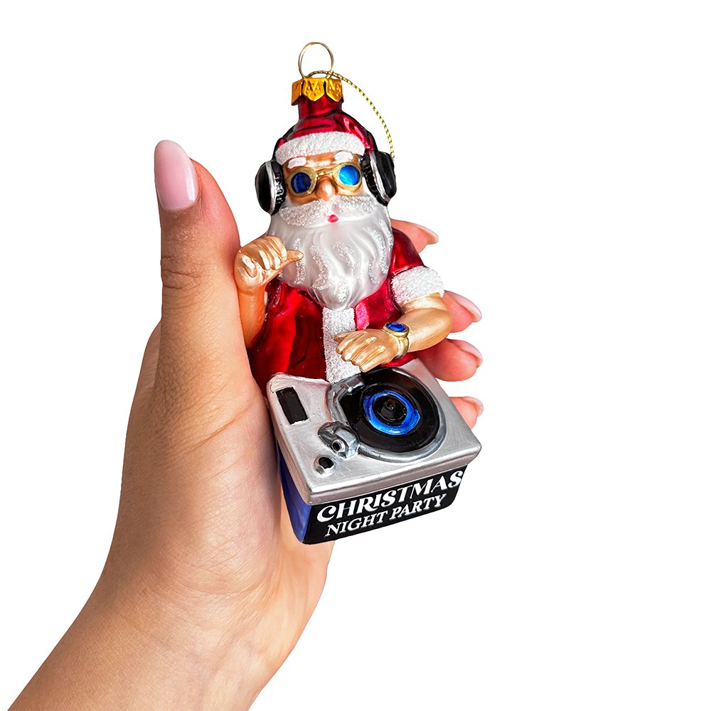 (Pre-Order) DJ Santa Spinning Christmas Party Glass Ornament, Headphones and Music Star Hipster Tree Decor Glass Ornament OrnamentallyYou 