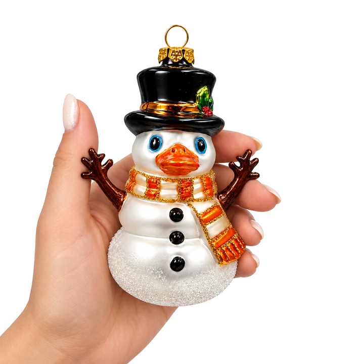 (PRE-ORDER) Duck Snowman Glass Christmas Ornament, Quirky Christmas Holiday Tree Decor