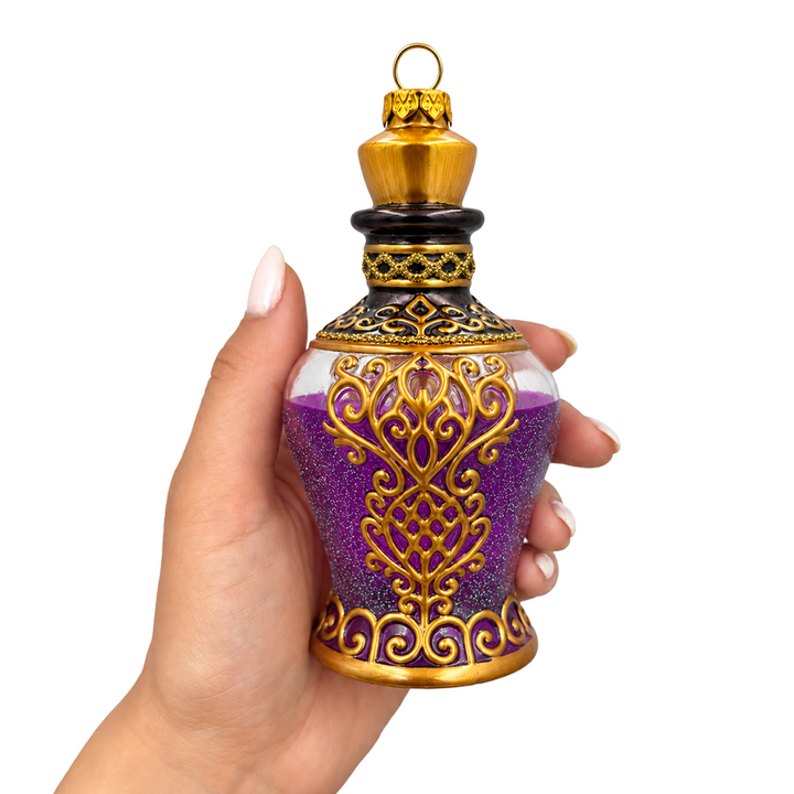 (PRE-ORDER) Purple Potion Bottle Glass Ornament, Gothic Witchcraft Halloween Apothecary Tree Decor