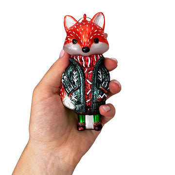 Red Nordic Fox in Sweater Glass Ornament, Scandinavian Christmas Tree Decor Glass Ornament OrnamentallyYou 