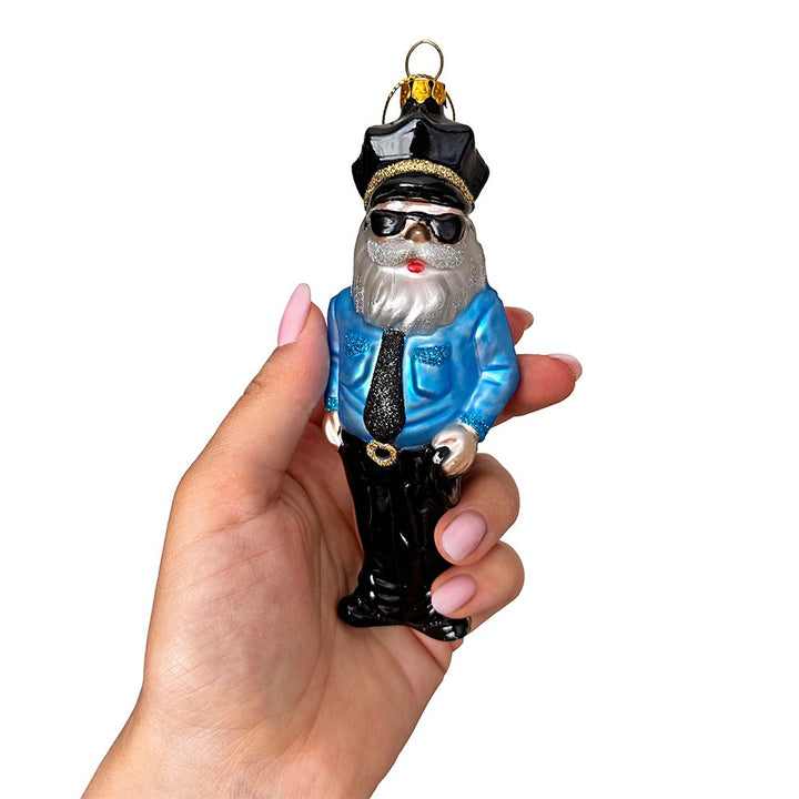 (Pre-Order) Santa the Police Officer Glass Christmas Ornament, Law Enforcement Cop Tree Decor Glass Ornament OrnamentallyYou 
