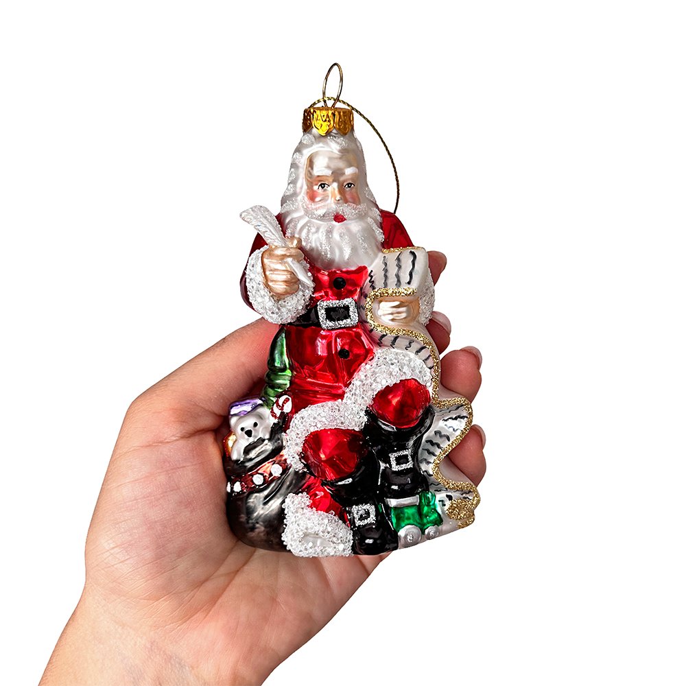 Santa with a Long Letter Glass Christmas Ornament, Vintage Holiday Tree Decor Glass Ornament OrnamentallyYou 
