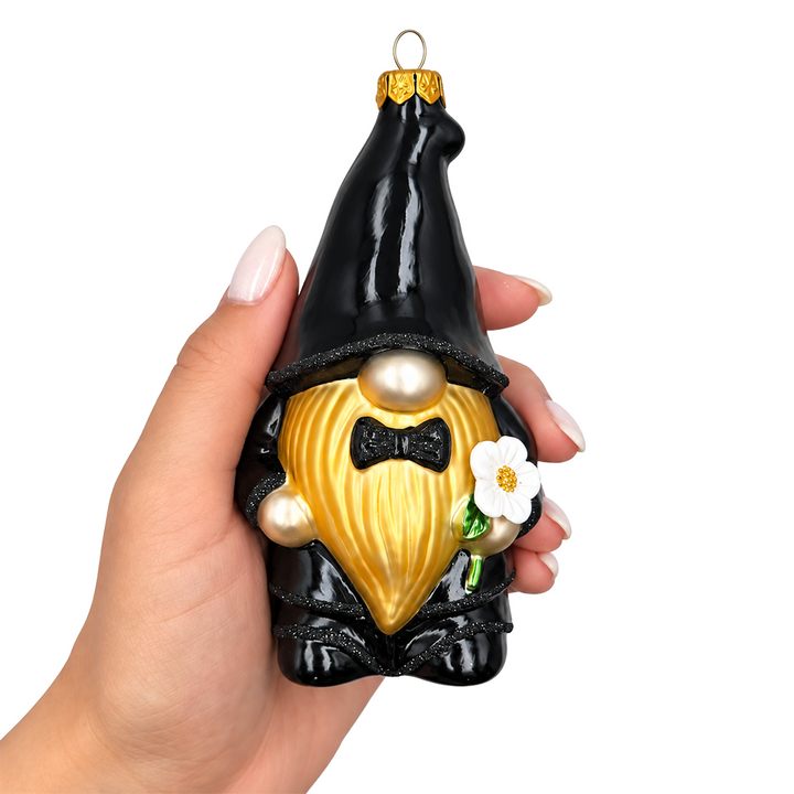 (PRE-ORDER) Wedding Groom Gnome Glass Ornament, Newlywed Husband Gift and Wedding Tree Decor