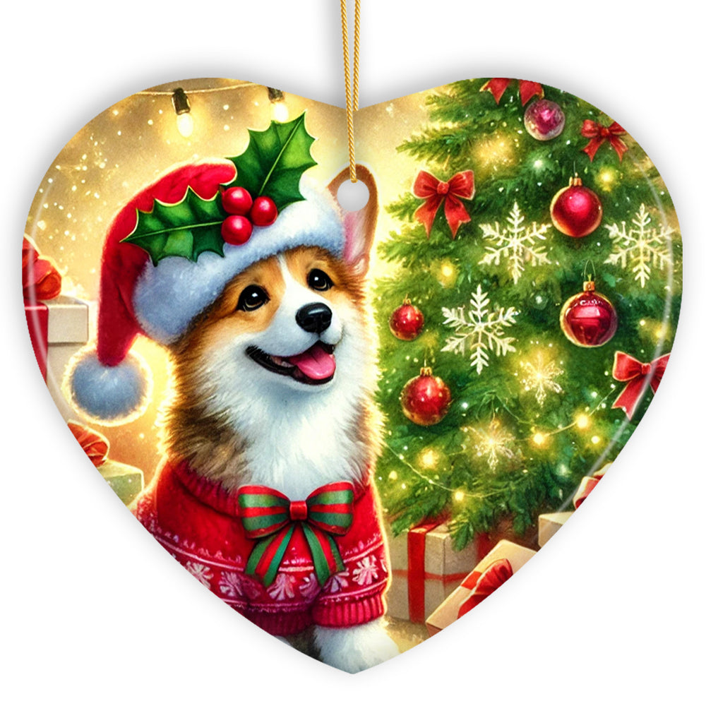 Adorable Welsh Corgi with Santa Hat Ornament, Jolly Christmas for Heartfelt Gift