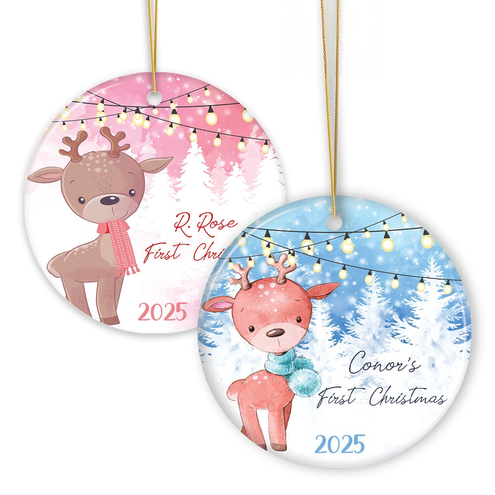 Baby Reindeer First Christmas Male and Female Personalized Ornament Ceramic Ornament OrnamentallyYou 