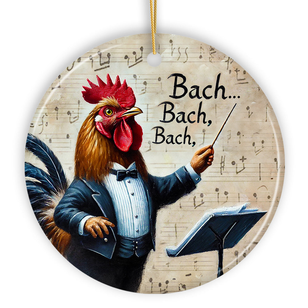 Bach Bach Bach Chicken Conductor Ornament, Playful Musical Christmas Decor