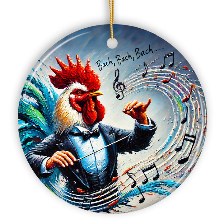 Bach Bach Bach Chicken Conductor Ornament, Playful Musical Christmas Decor