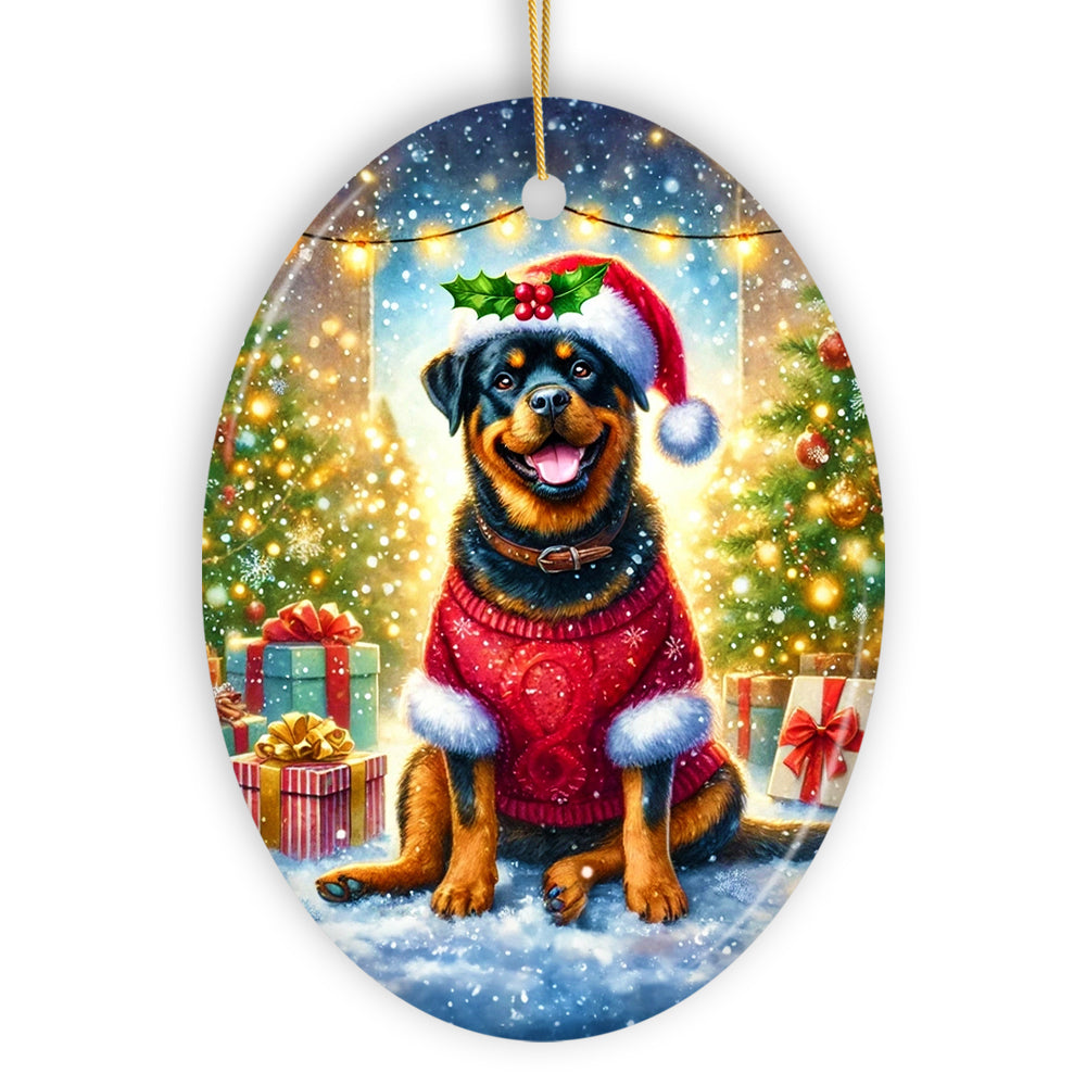 Charming Rottweiler in Festive Attire Ornament, Heartwarming Dog-Themed Christmas Gift Decor