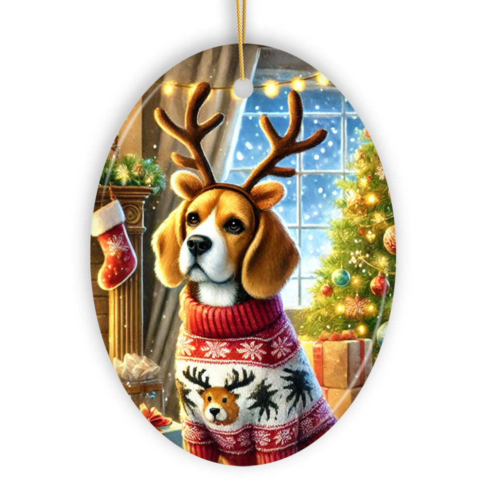 Cozy Fireplace Beagle Ornament, Snuggly Canine Christmas Gift and Decor