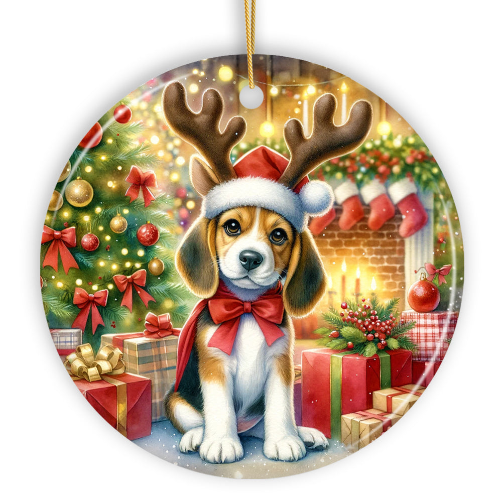 Cozy Fireplace Beagle Ornament, Snuggly Canine Christmas Gift and Decor