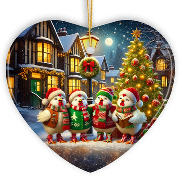 Delightful Victorian Chicken Carolers Ornament, Cozy Christmas Tree Decor Ceramic Ornament OrnamentallyYou Heart 