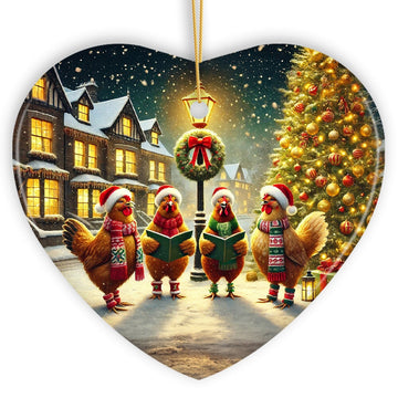 Festive Victorian Chicken Carolers Ornament, Rustic Christmas Gift and Decor Ceramic Ornament OrnamentallyYou Heart 