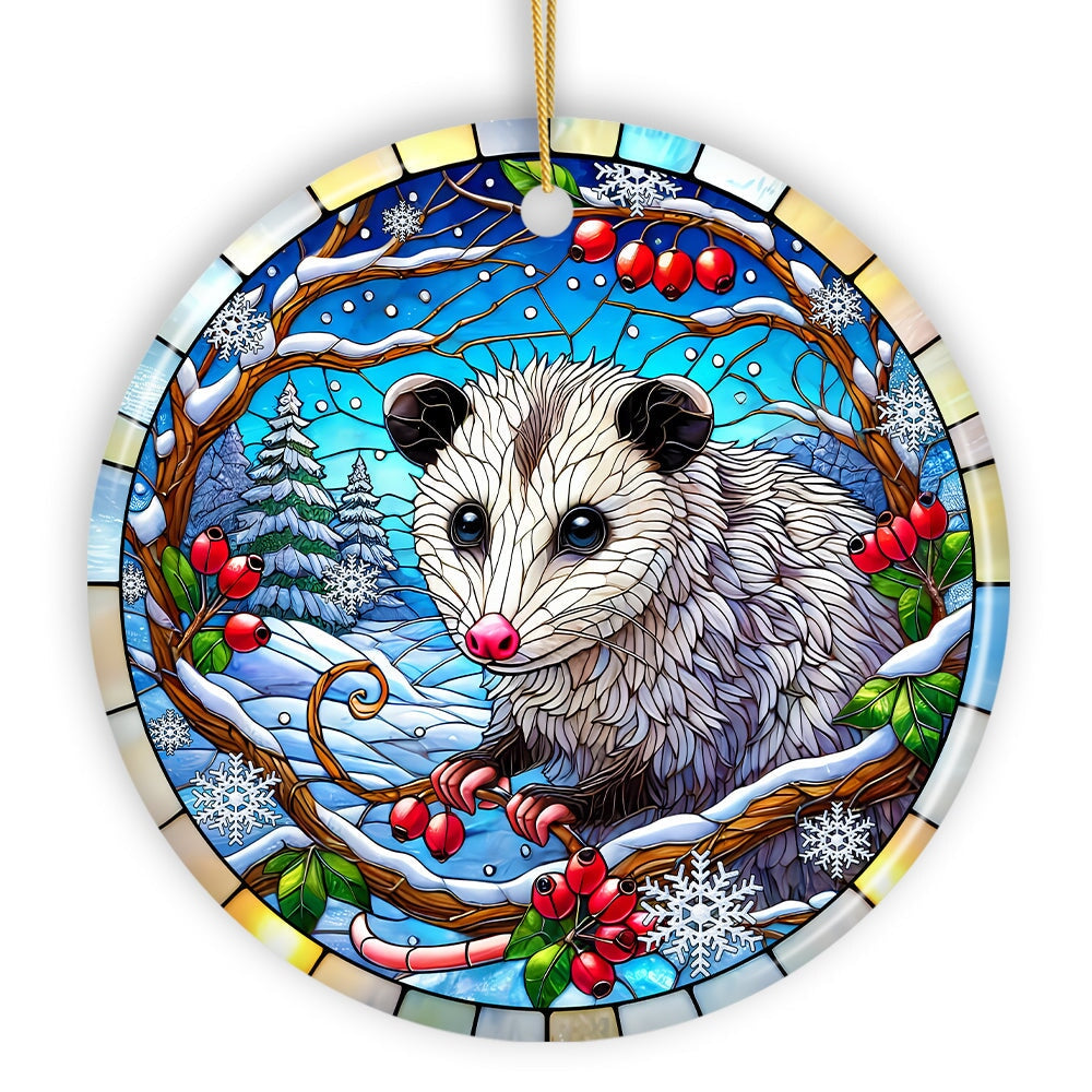 Frosty Possum in Berry Branches Ornament, Playful Winter Wonderland for Holiday Tree Decor Ceramic Ornament OrnamentallyYou 