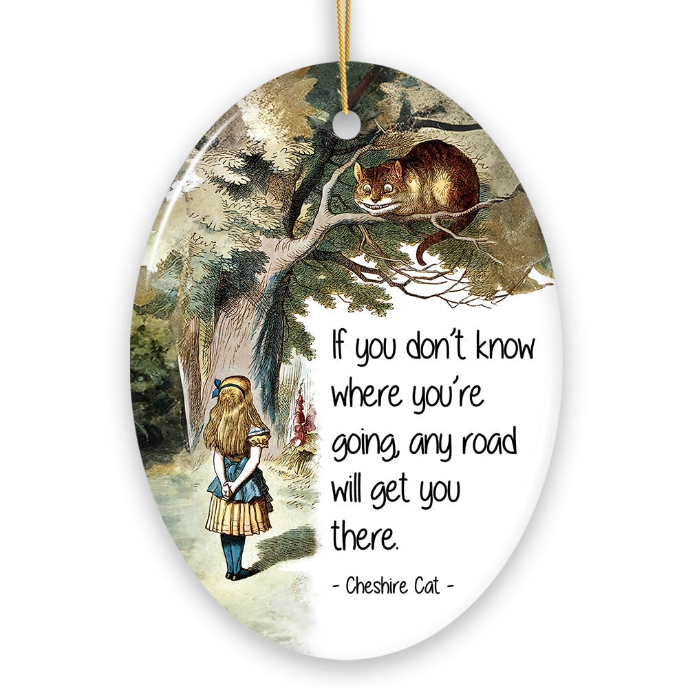 Getting Lost Cheshire Cat Quote Christmas Ornament, Vintage Alice's Adventures in Wonderland Tree Decor Ceramic Ornament OrnamentallyYou 